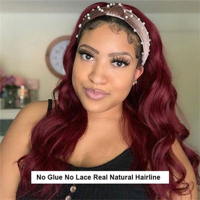 99J Burgundy Color Headband Wigs | Throw On & Go