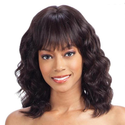 Human Hair Wigs With Bangs Full Machine Made Wig Loose Deep Wave Human Hair Wigs