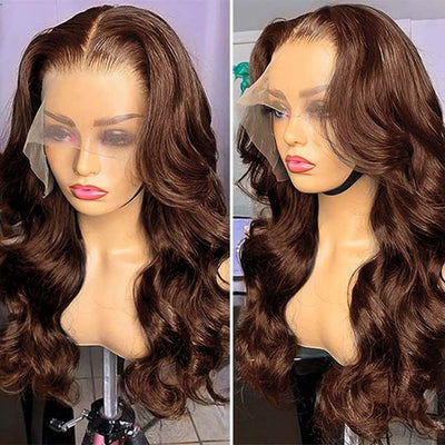 Colored #4 Brown Wigs Body Wave Human Hair 13×4/13x6 HD Transparent Lace Front Wigs