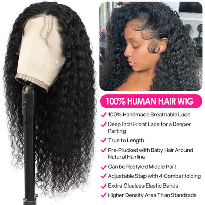 13x6 HD Transparent Lace Front Human Hair Wigs Brazilian Deep Wave Frontal Wig With Baby Hair
