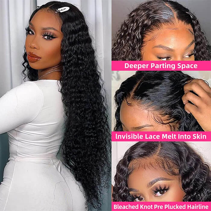 13x6 HD Transparent Lace Front Human Hair Wigs Brazilian Deep Wave Frontal Wig With Baby Hair