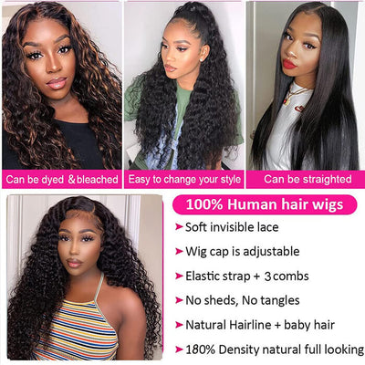 13x6 HD Transparent Lace Front Human Hair Wigs Brazilian Deep Wave Frontal Wig With Baby Hair