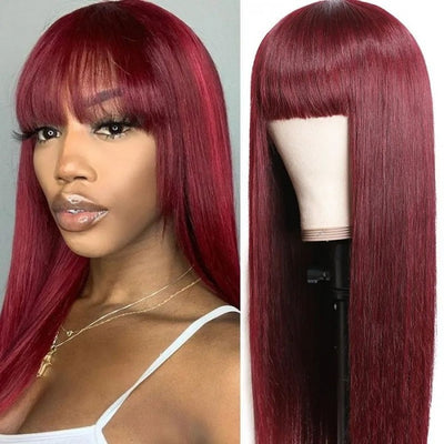 Hedy #99J Straight Human Hair Wigs With Bangs Full Machine Made Wig With Bangs