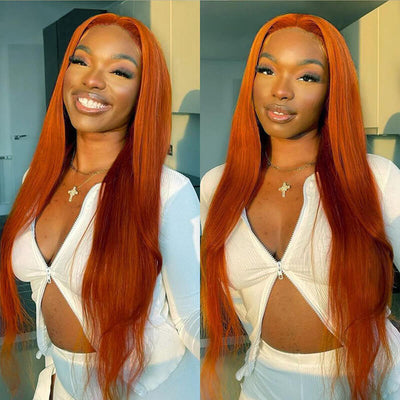 13x4 HD Lace Front Wigs Orange Ginger Color Straight Human Hair Wigs