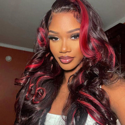 Dark Red Highlights Body Wave Wig 4x4/13x4 Human Hair Lace Front Wigs HD Lace Wigs