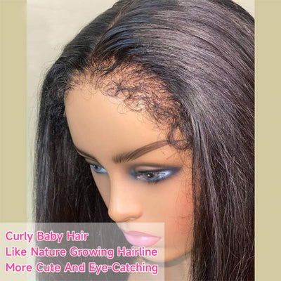 Natural 4C Edges Curly Baby Hair Straight 13X4 HD Lace Front Human Hair Wigs