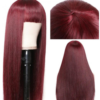 Hedy #99J Straight Human Hair Wigs With Bangs Full Machine Made Wig With Bangs