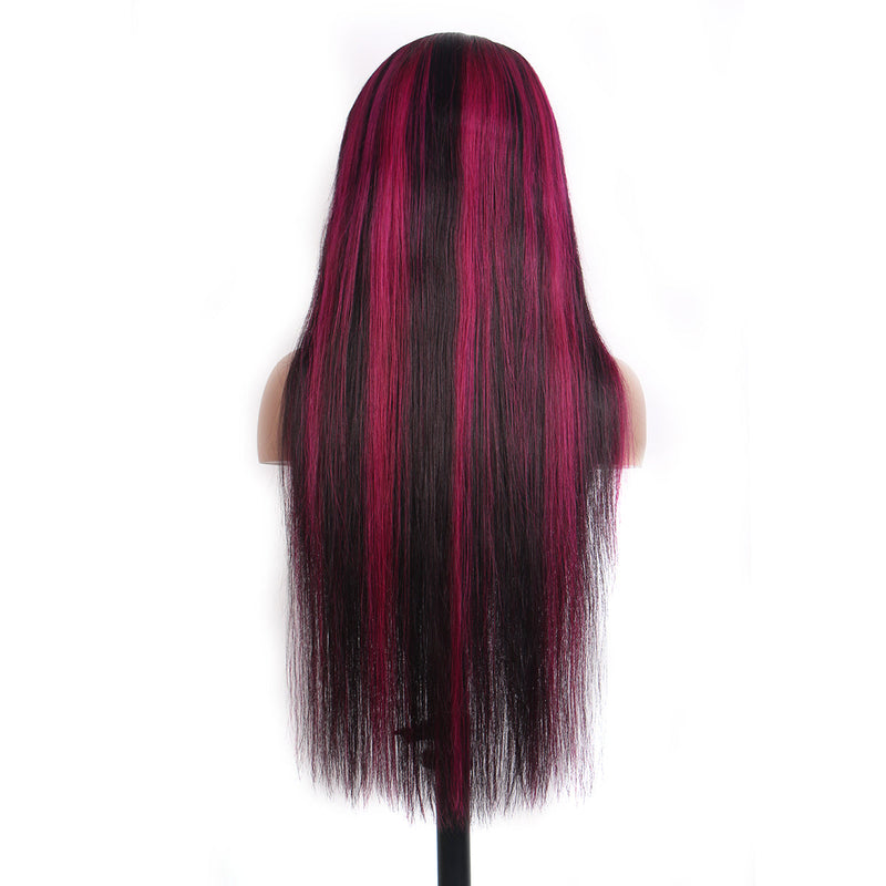 Hedy Purple Highlights Lace Front Wigs  Balayage Straight 13x4 Transparent HD Lace Human Hair Wigs