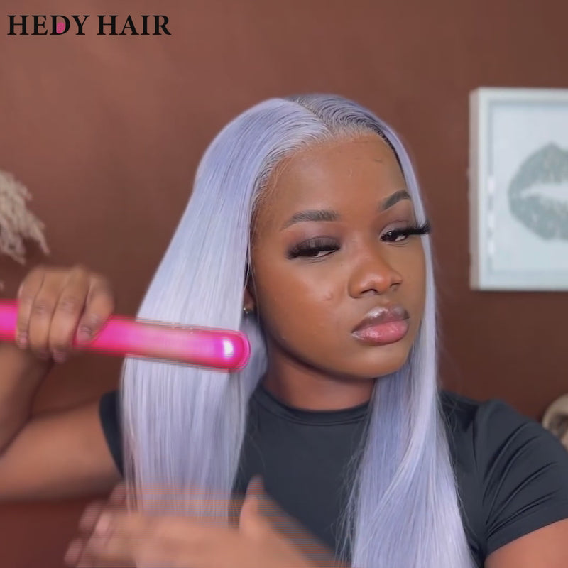 Hedy Hair Icy Grey Colored Human Hair Wig Top Grade 13x4 HD Lace Front Wig Colored Straight Wigs