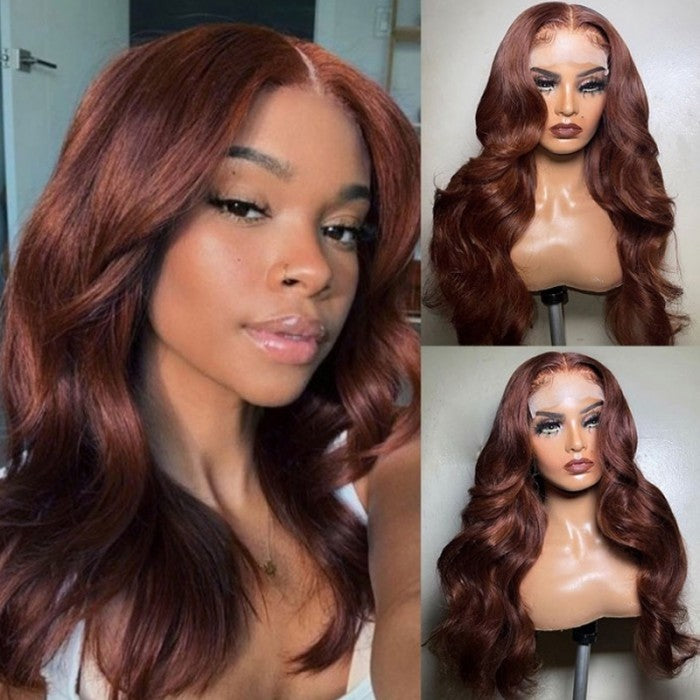 Reddish Brown Auburn Color Body Wave Human Hair Wigs 13x4 HD Lace Front Wigs