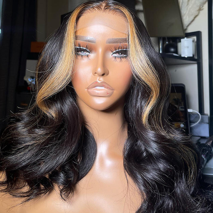 Flash Sale Skunk Stripe Body Wave Human Hair Wigs 4x4 HD Lace Wig No Profit