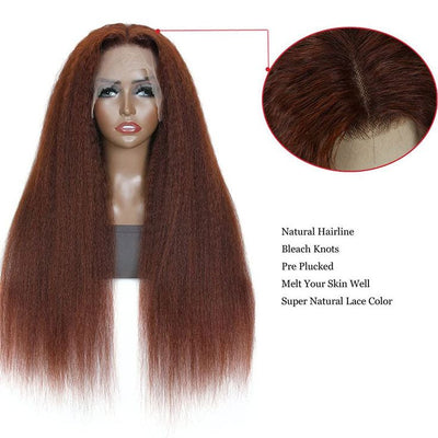 Flash Sale-20Inch Kinky Straight #33 Reddish Brown Color 13x4 Lace Front Wig Glueless Lace wig