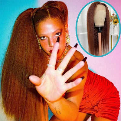 Flash Sale-20Inch Kinky Straight #33 Reddish Brown Color 13x4 Lace Front Wig Glueless Lace wig