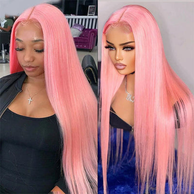 Light Pink 13x4 HD Lace Frontal Wigs Glueless Straight Human Hair Wig Pre Plucked Bleached Knots