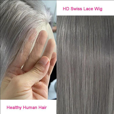 Hedy Hair Icy Grey Bob Wigs 13x4 HD Lace Front Wig Short Cut Straight Human Hair Wig
