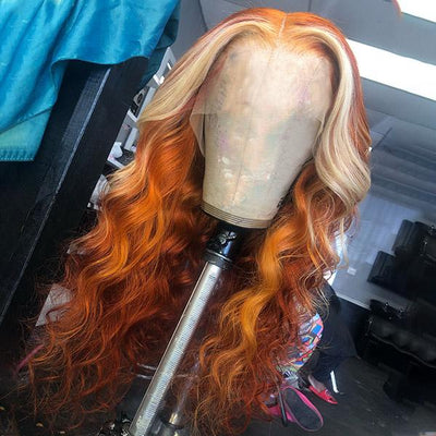 Ginger Blonde Ombre Wigs Body Wave HD Lace Wigs 13x4 Lace Front Human Hair Wigs