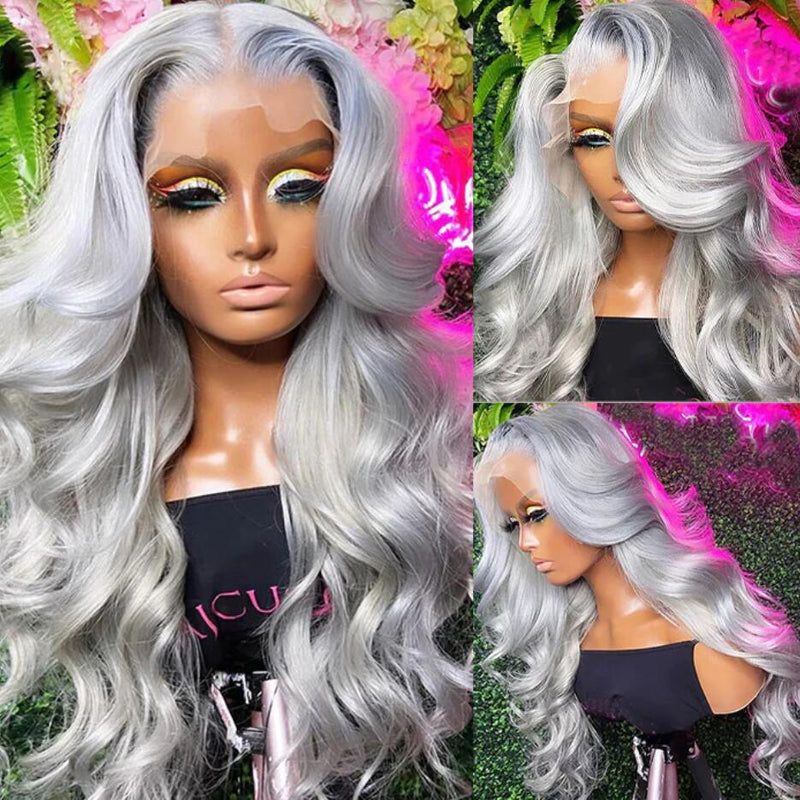 Silver Grey Color Body Wave 13x4/4*4 HD Lace Front Wigs Glueless Human Hair Wigs