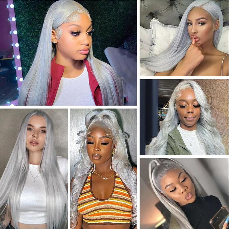 Silver Grey Color Body Wave 13x4/4*4 HD Lace Front Wigs Glueless Human Hair Wigs