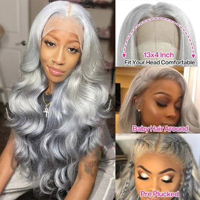 Silver Grey Color Body Wave 13x4/4*4 HD Lace Front Wigs Glueless Human Hair Wigs