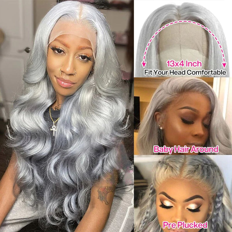 Silver Grey Color Body Wave 13x4/4*4 HD Lace Front Wigs Glueless Human Hair Wigs