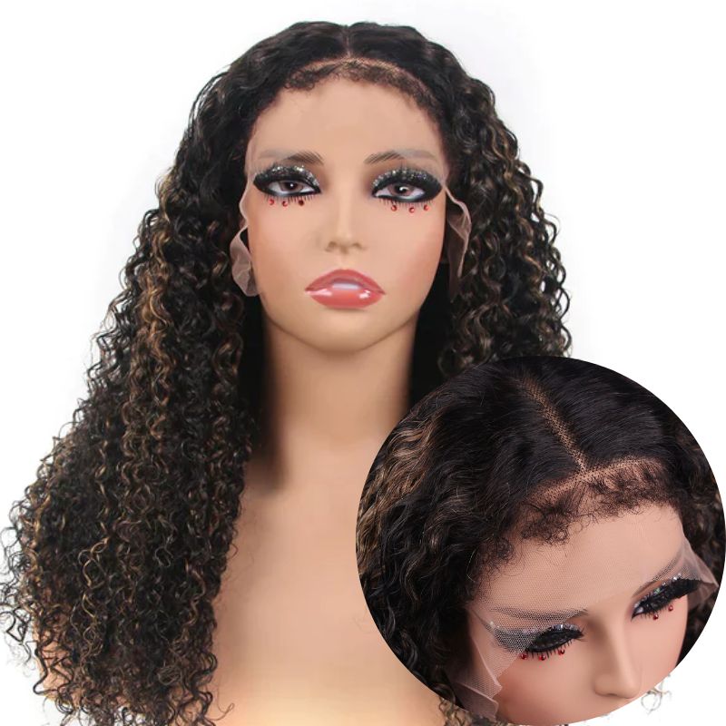 4C Edges Hairline Wig Honey Blonde Highlight Wig 13x4 5x5 HD Lace Front Jerry Curly Human Hair Wigs
