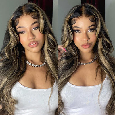 1b/27 Balayage Highlight Wigs 13x4 HD Transparent Lace Front Wigs with Baby Hair