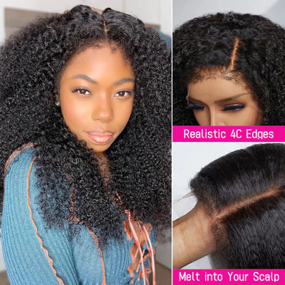 Natural 4C Edges Kinky Curly 13x4/5x5 HD Lace Front Wig With Curly Baby Hair Realistic Hairline