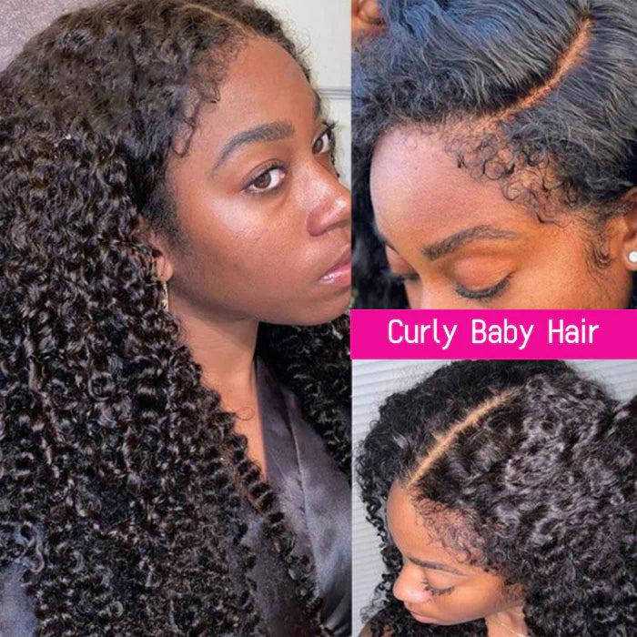 Natural 4C Edges Kinky Curly 13x4/5x5 HD Lace Front Wig With Curly Baby Hair Realistic Hairline