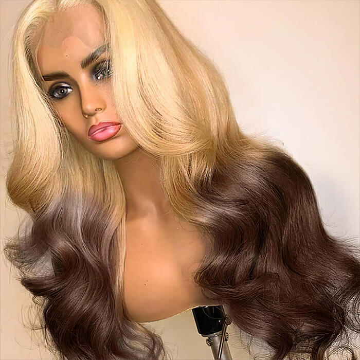 Ombre Lace Front Wigs Body Wave 613 Blonde Brown Human Hair Wigs