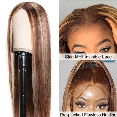 Highlight 4/27 Straight 5x5 Lace Front Human Hair Wigs Glueless Lace Wigs