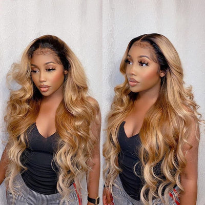 Ombre 1B/27 Honey Blonde Color Body Wave HD Lace Front Wigs