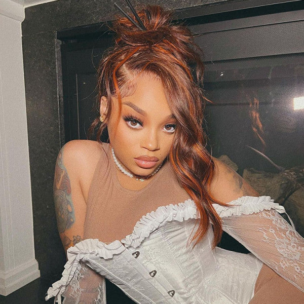 Hedy Hair Orange Highlights Wigs Dark Brown Base Body Wave 13x4 Melted HD Lace Front Wigs High Quality Human Hair