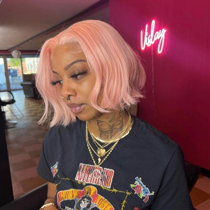Pink Color Bob Wig 13x4 HD Lace Front Wigs Pre Plucked Glueless Wig