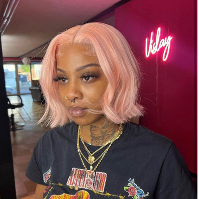 Pink Color Bob Wig 13x4 HD Lace Front Wigs Pre Plucked Glueless Wig