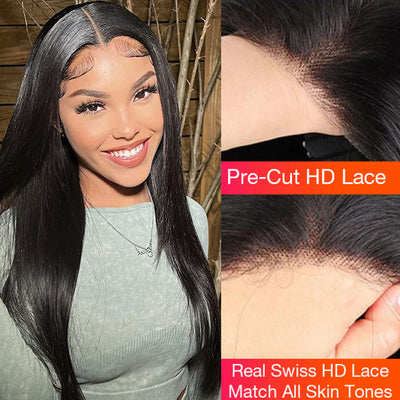 Glueless Pre Cut Lace  Silky Straight Hair Wear And Go Human Hair Wigs Pre Plucked With Natural Hairline