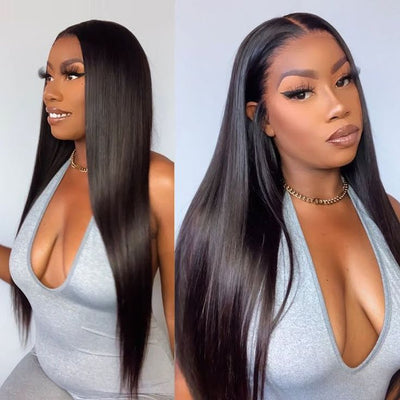 Glueless Pre Cut Lace  Silky Straight Hair Wear And Go Human Hair Wigs Pre Plucked With Natural Hairline
