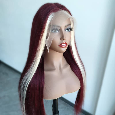 Burgundy & Blonde Skunk Stripe Wig 13x4 Lace Front Wigs