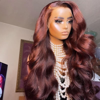Flash Sale 20 Inch Reddish Brown 33# Colored Human Hair Wig Body Wave 13X4 Lace Front Wigs