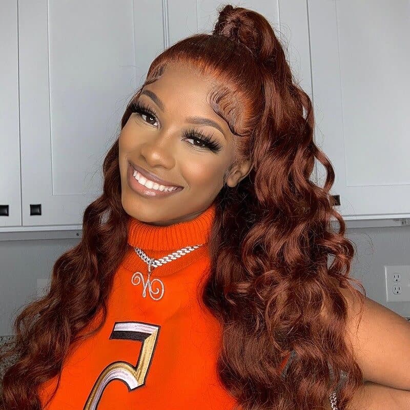 Reddish Brown Auburn Color Body Wave Human Hair Wigs 13x4 HD Lace Front Wigs