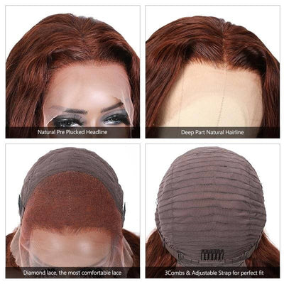 Reddish Brown Auburn Color Body Wave Human Hair Wigs 13x4 HD Lace Front Wigs