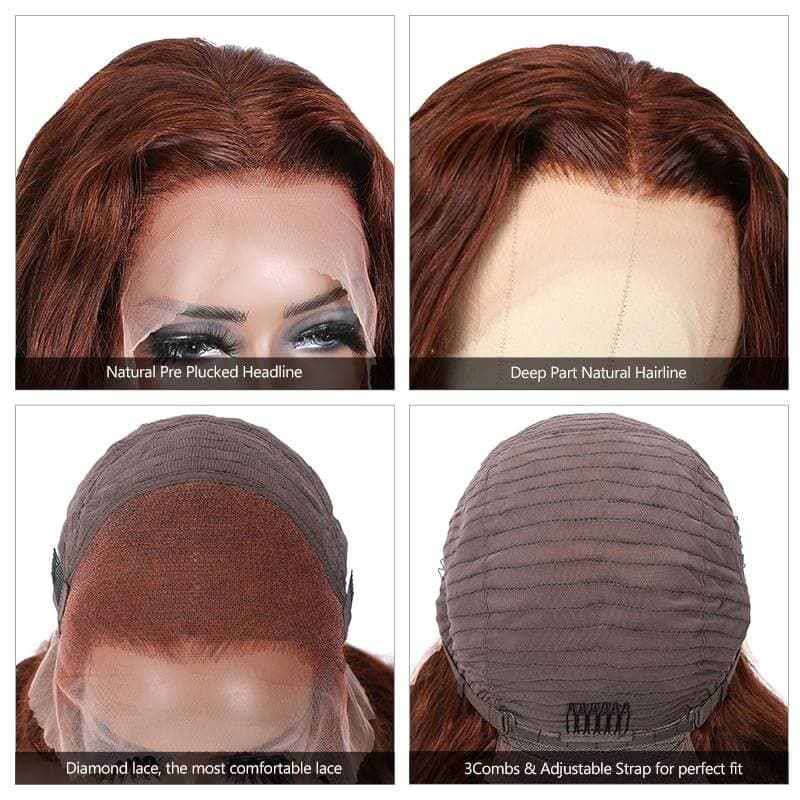Reddish Brown Auburn Color Body Wave Human Hair Wigs 13x4 HD Lace Front Wigs
