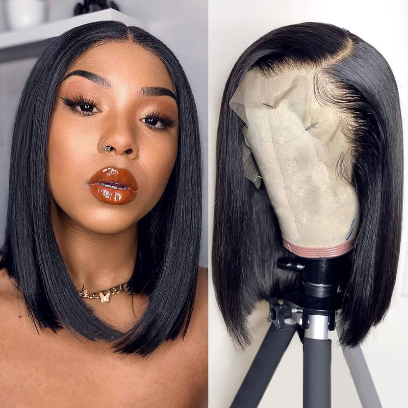 Bob Wig Straight Bob Frontal Wigs Human Hair Natural Black Short Cut Wigs Soft & Manageable