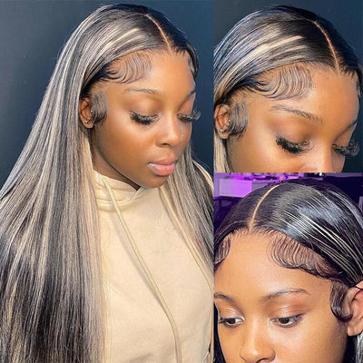 1b/27 Balayage Highlight Wigs 13x4 HD Transparent Lace Front Wigs with Baby Hair