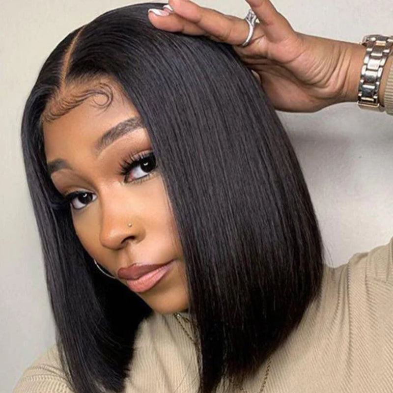 Bob Wig Straight Bob Frontal Wigs Human Hair Natural Black Short Cut Wigs Soft & Manageable
