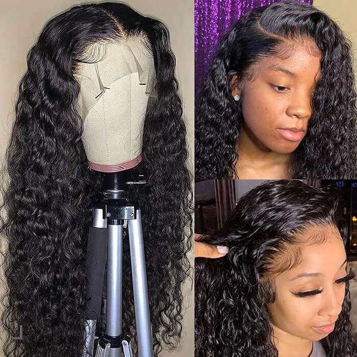 13x6 Lace Front Wigs Water Wave Human Hair Wig Medium Brown Lace Wig