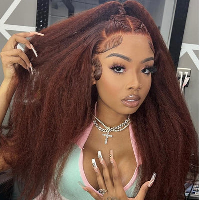 Kinky Straight #33 Reddish Brown Color 13x4 Lace Front Wig Glueless Lace wig