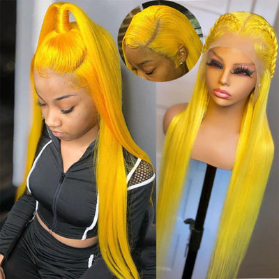 Yellow Colored Human Hair Wig HD Lace Front Wigs Invisible Glueless Cosplay Wig For Women