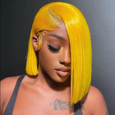 New In --Yellow Short Bob Wig 13x4 HD Lace Front Wigs Pre Plucked Glueless Wig